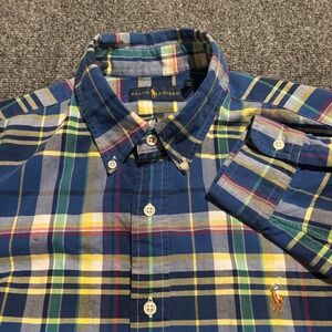 Ralph Lauren Mens XL Plaid Button Down Shirt Blue Yellow Cotton Long Sleeve Pony